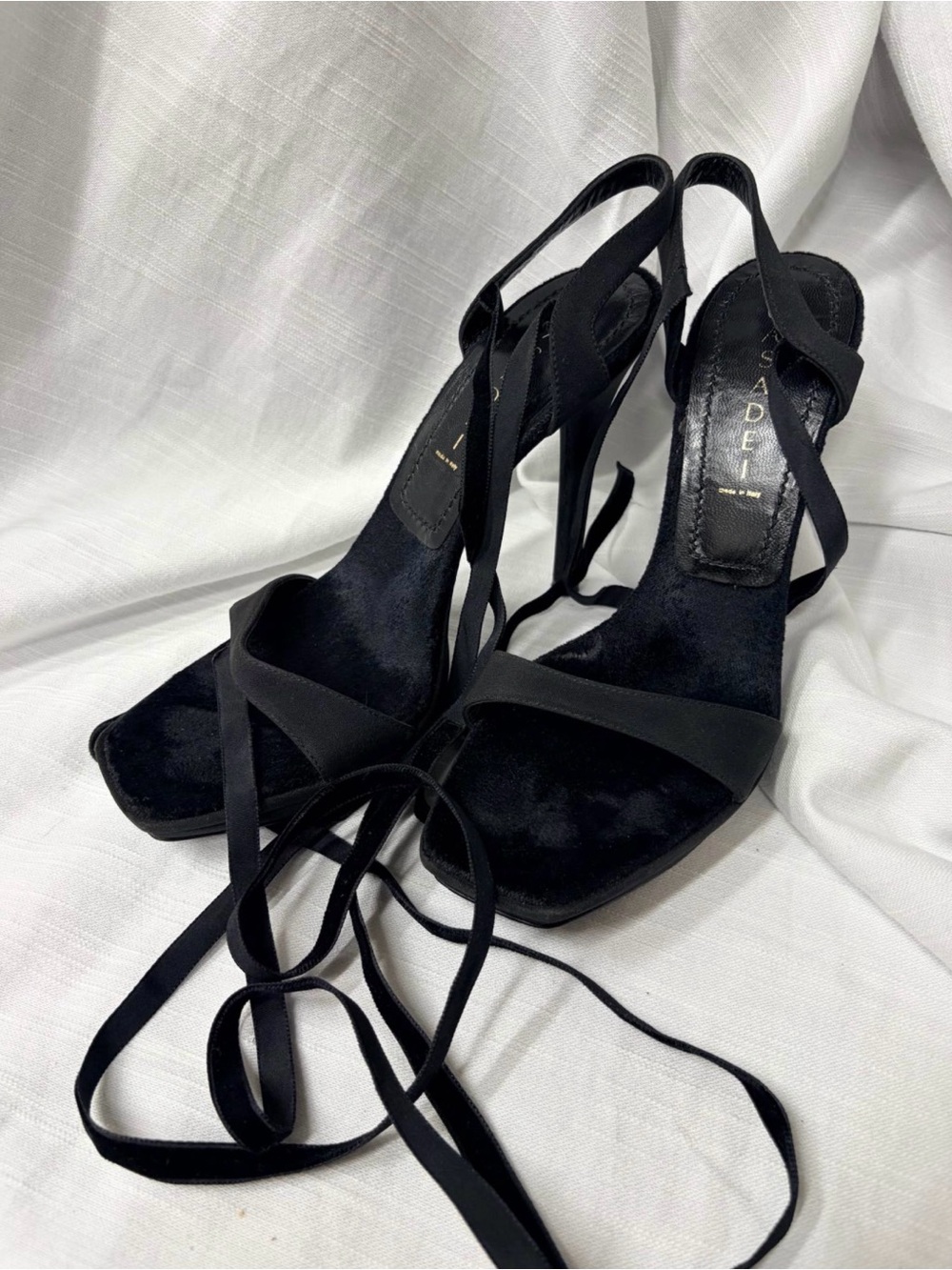 Casadei Black Lace-Up Stiletto Sandals